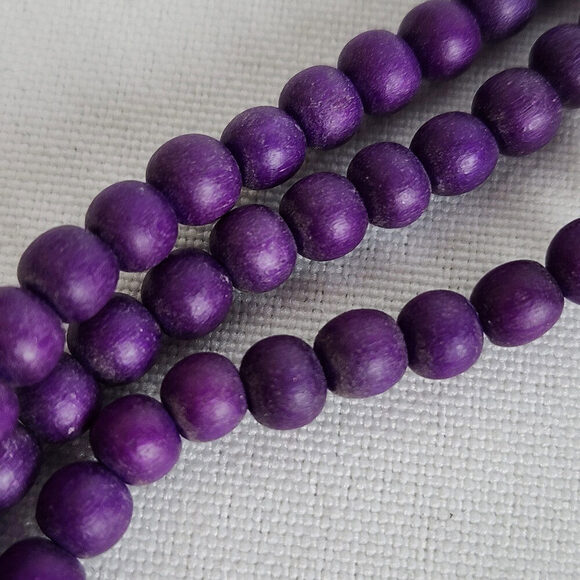 Vintage Purple & Green Flower Wood Statement Necklace - Picture 4 of 6